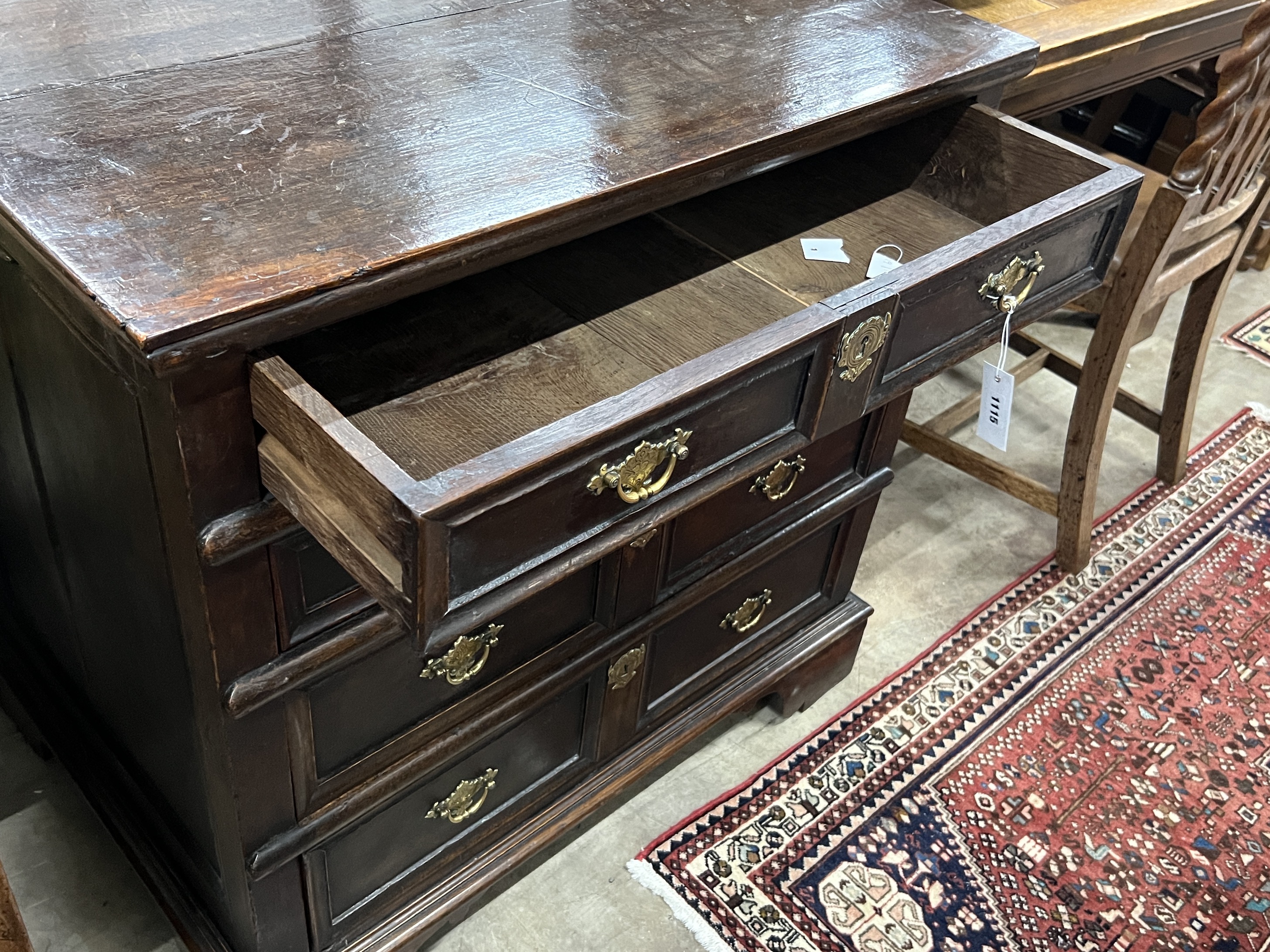 An 18th century oak four drawer chest, width 86cm, depth 60cm, height 85cm